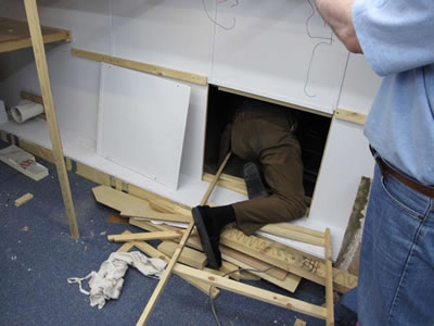 Dad disappearing into the eaves