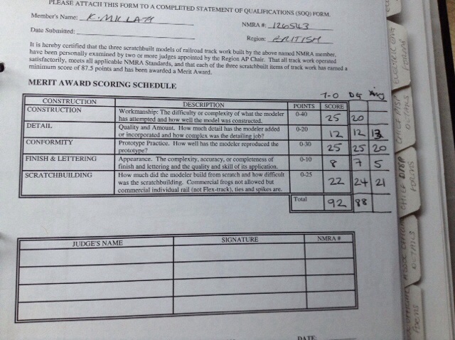 Track score sheet