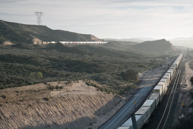 Two trains at Cajon Pass